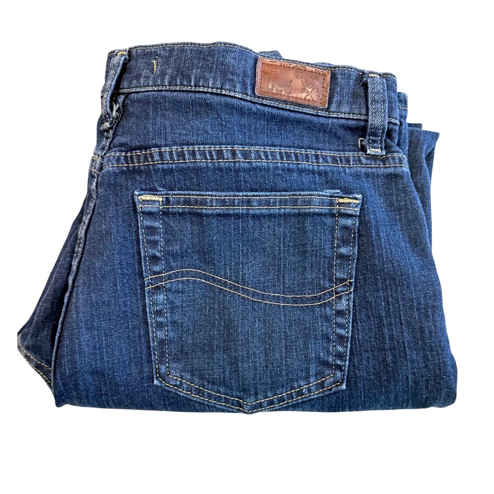 Lee Relaxed Straight Leg Jeans Womens 10 Petite Dark Wash Denim 305185D